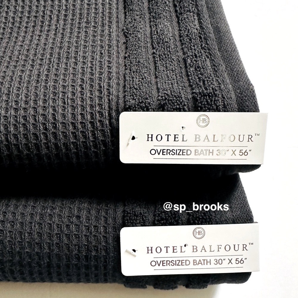 🎁9 PC Hotel Balfour Oversized Bath Towel Set - Cotton -Black Caviar Waffle - Picture 4 of 9